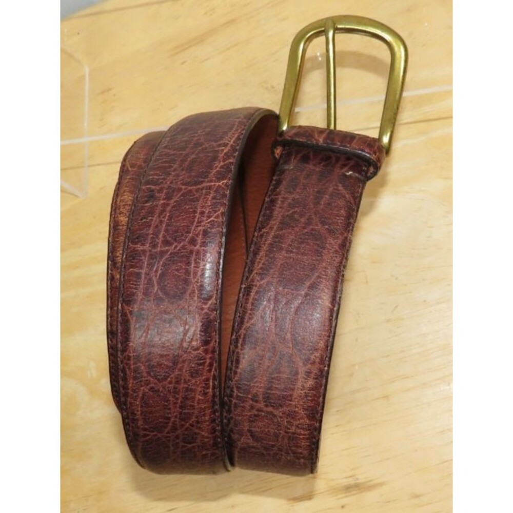 Cole Haan Croc Textured Brown Leather Belt Men's Size 34 Gold Buckle